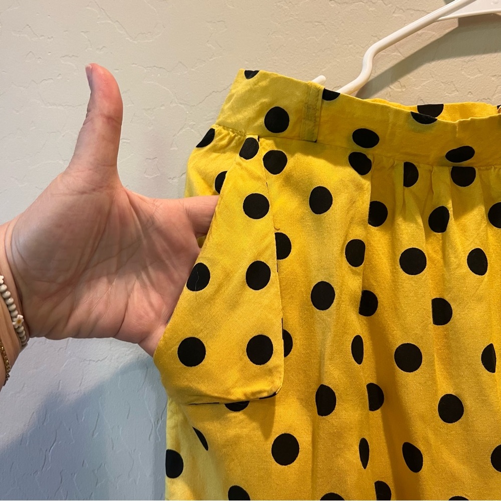 Vintage 80s Yellow Black Polka Dot Pencil Skirt Swing Midi Pockets 6 - Picture 5 of 8